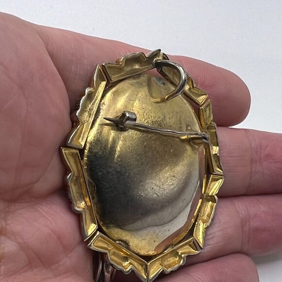 Vintage Damascene Tibetan Buddha Scene Brooch Pendant Enamel Costume Jewelry - Picture 8 of 8